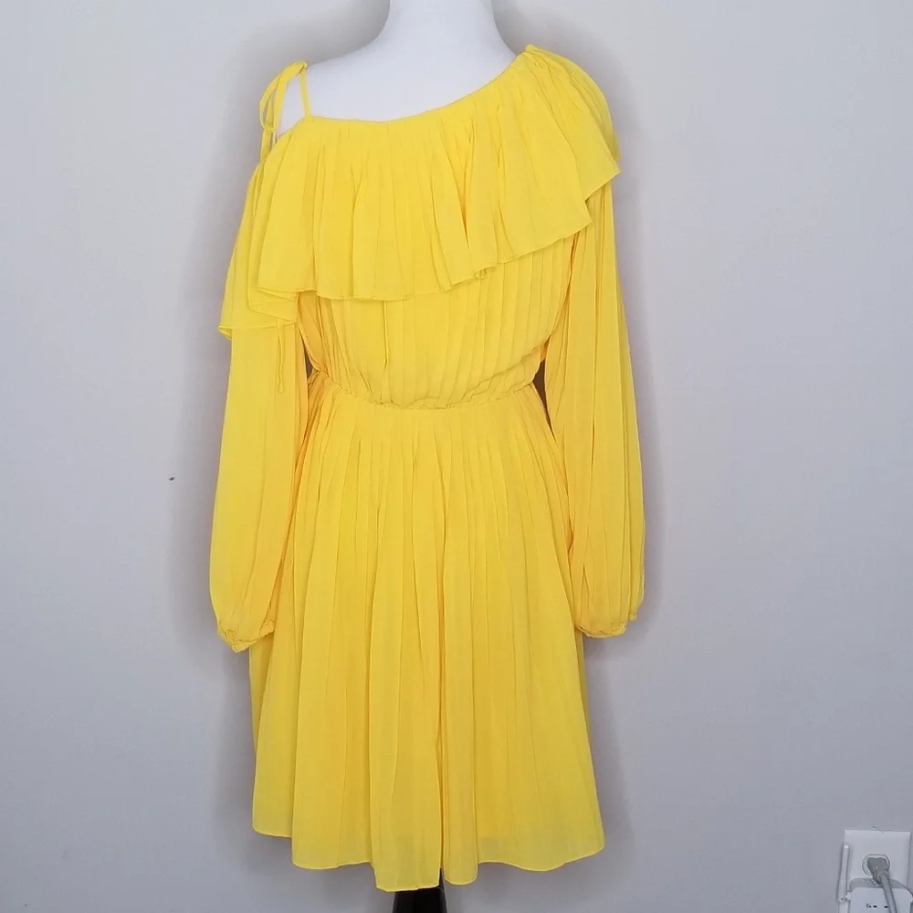 NWT Endless Rose Yellow Pleated One Shoulder Dress XS - Picture 5 of 8